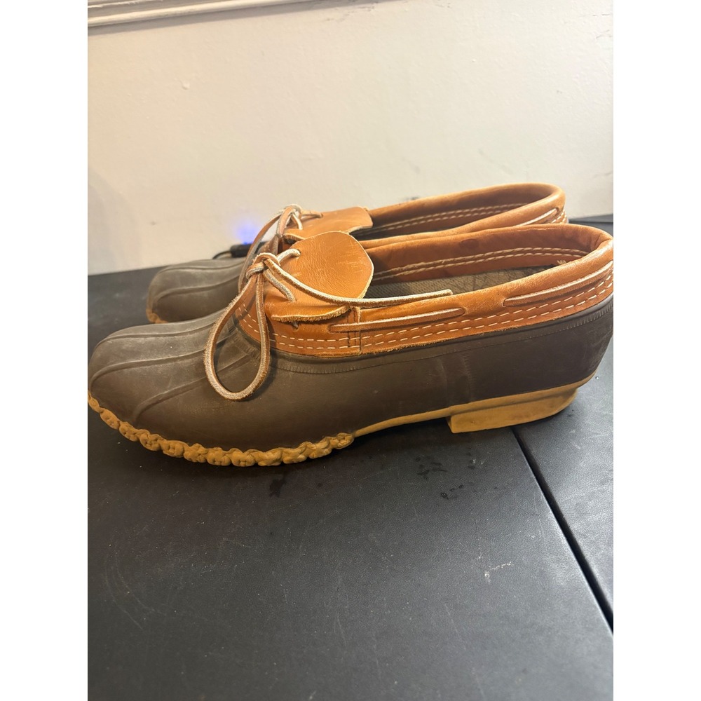 LL Bean Rubber Moc Bean Boots Brown Tan Leather Duck Shoes Made in Maine 11.5